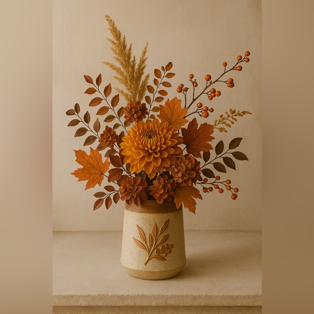 SOLD Artisan Pottery Vase - Rustic Foliage - Picture 9 of 10